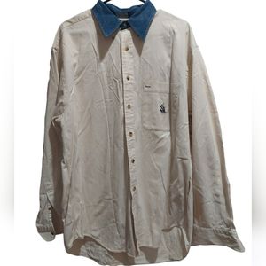 Vintage Nautica Button-Down Shirt Cream w/ Denim Collar - Men's Size Large - GUC